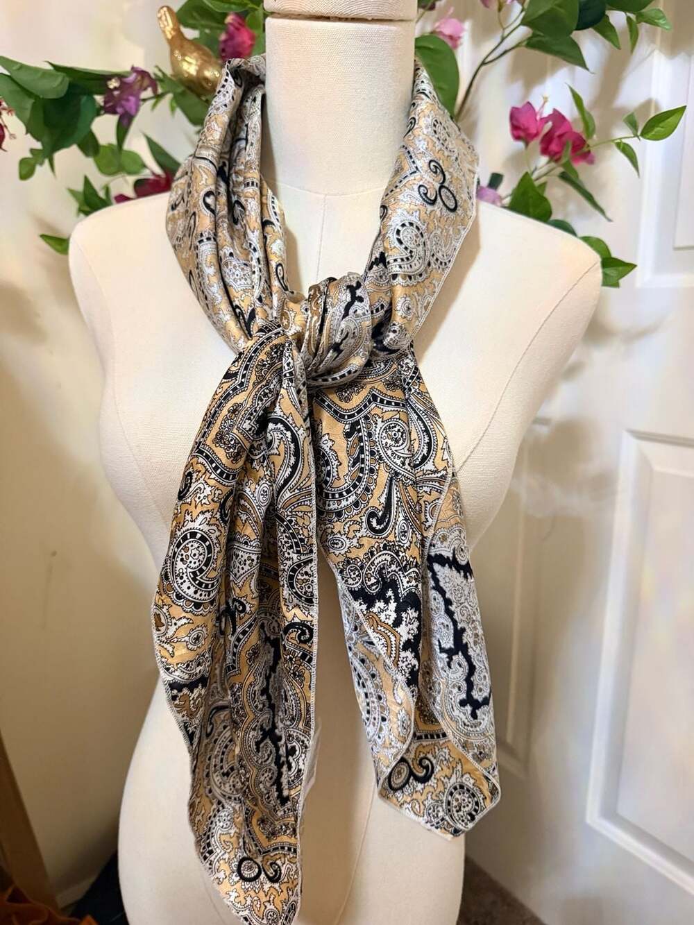 Wyoming Traders Paisley Wild Rag Tan And Black Silk Scarf